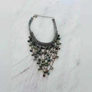 Free People Blue Cascading Stone Cotton Necklace NWOT